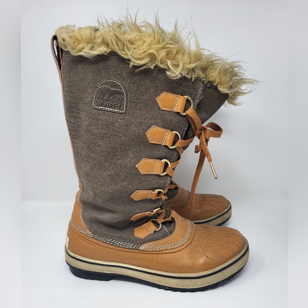 Sorel Women Tall‎ Lace Up Winter Waterproof Boots Size 7 Tan Taupe